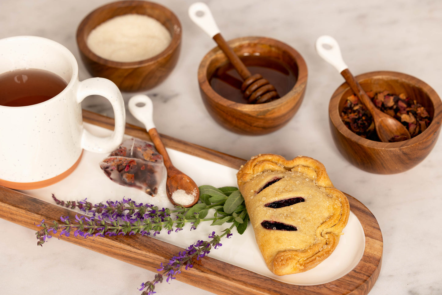 Jeanne Fitz Wood + White Collection Acacia Wood 3 Dipping Bowls with Charcuterie Utensils