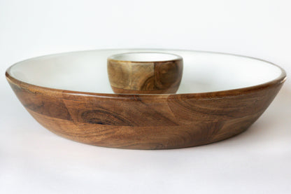 Jeanne Fitz Wood + White Collection Acacia Wood Chip and Dip Serving Bowl, 15"