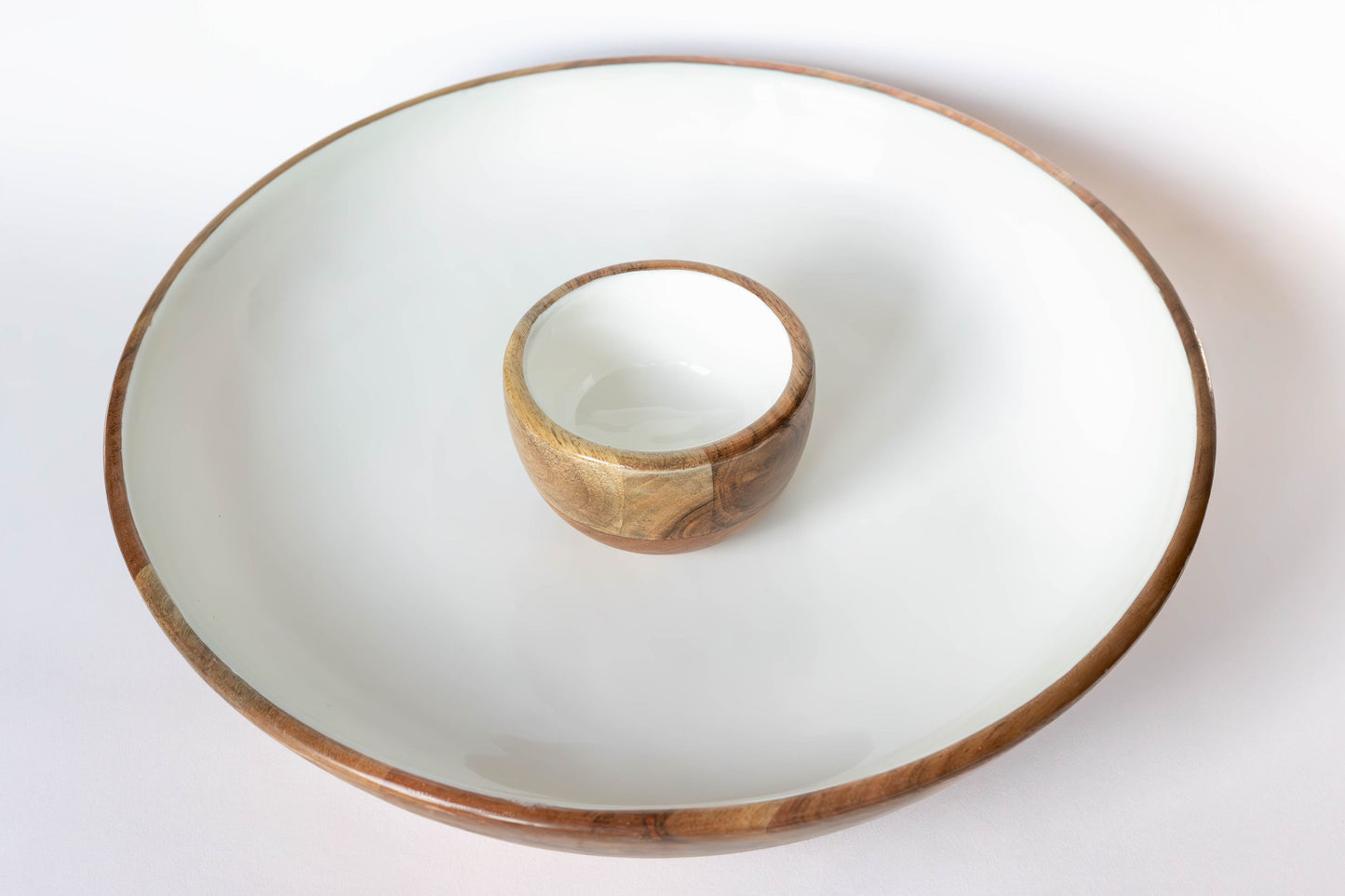 Jeanne Fitz Wood + White Collection Acacia Wood Chip and Dip Serving Bowl, 15"