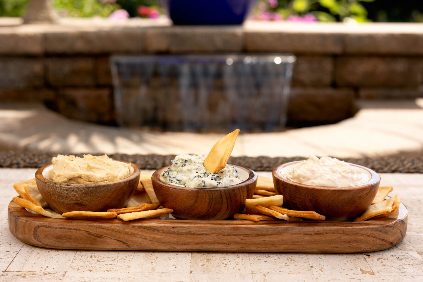 Jeanne Fitz Wood + White Collection Acacia Wood 3 Dipping Bowls and Tray