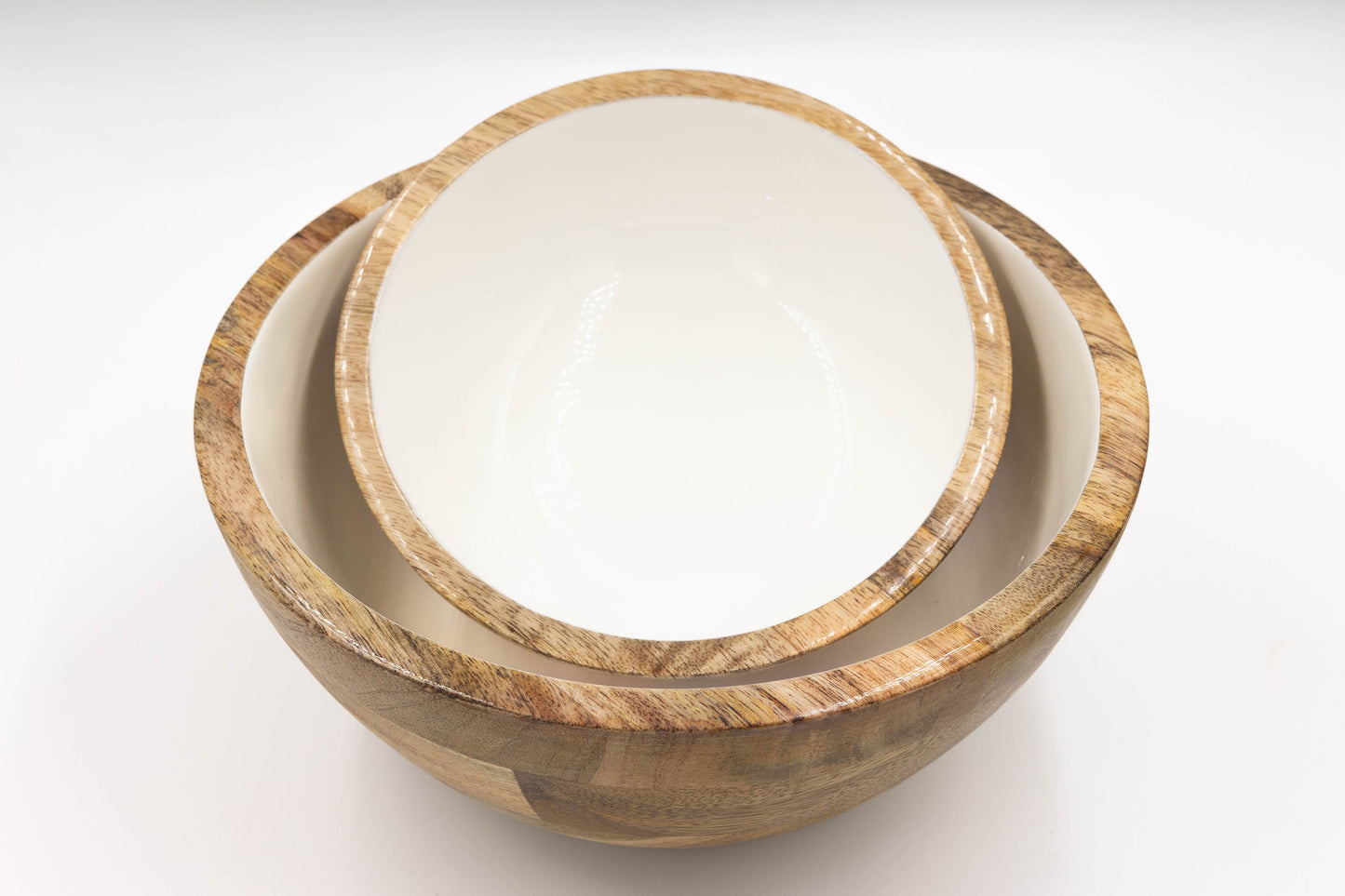 Jeanne Fitz Wood + White Collection Mango Wood Small and Medium Serving Bowls