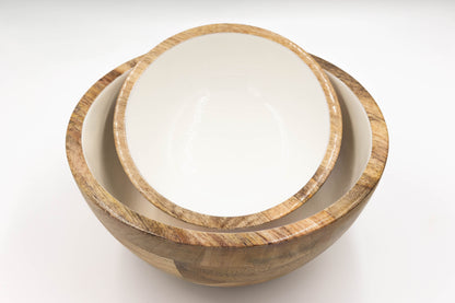 Jeanne Fitz Wood + White Collection Mango Wood Small and Medium Serving Bowls