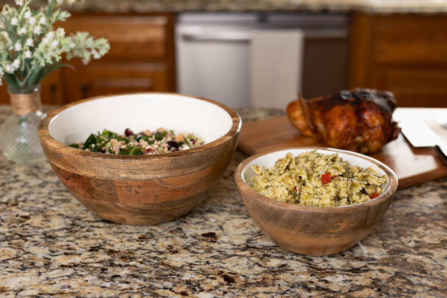 Jeanne Fitz Wood + White Collection Mango Wood Small and Medium Serving Bowls