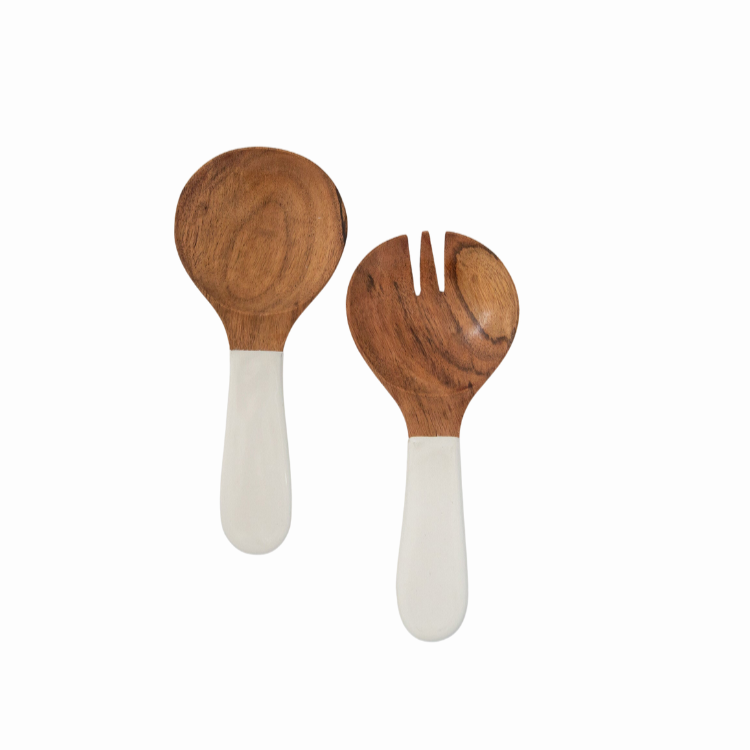 Jeanne Fitz Wood & White Collection Acacia Wood Salad Servers