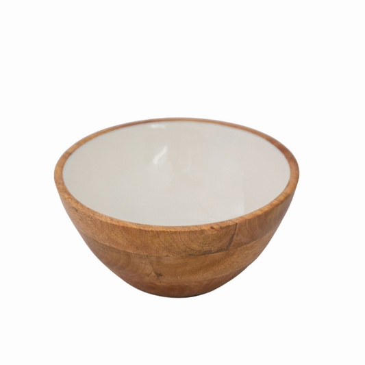 Jeanne Fitz Wood & White Collection Mango Wood Serving Bowl - Medium