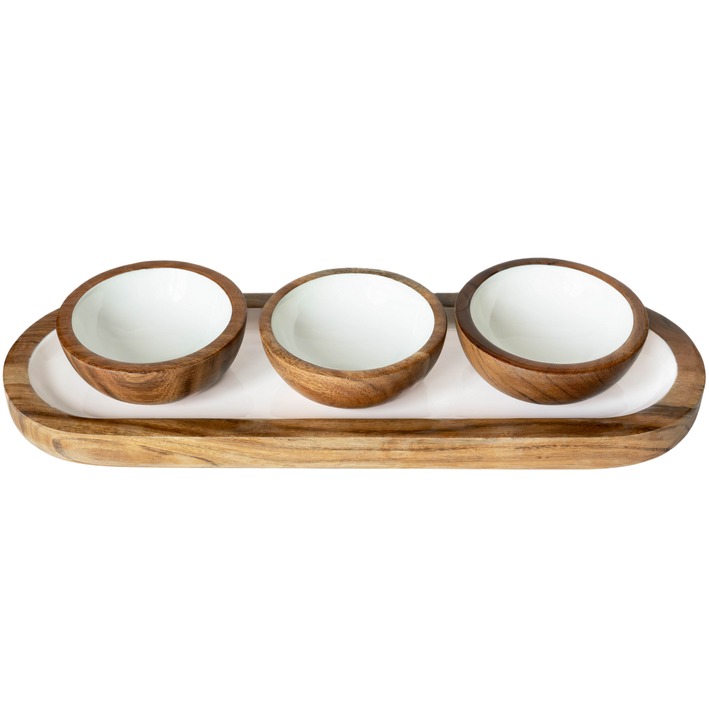 Jeanne Fitz Wood + White Collection Acacia Wood 3 Dipping Bowls and Tray