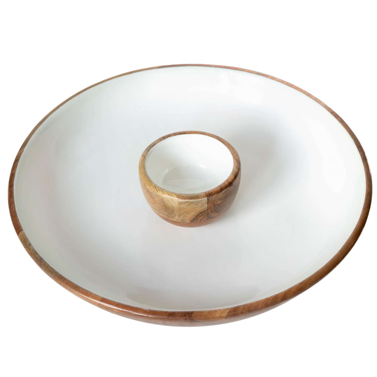 Jeanne Fitz Wood + White Collection Acacia Wood Chip and Dip Serving Bowl, 15"