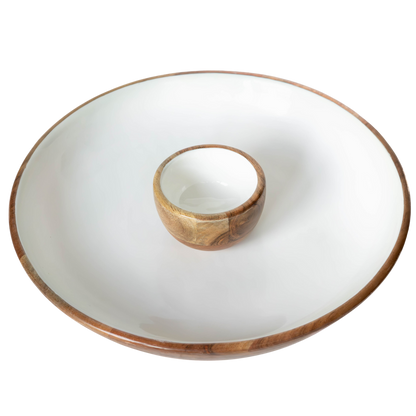 Jeanne Fitz Wood + White Collection Acacia Wood Chip and Dip Serving Bowl, 15"