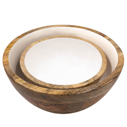 Jeanne Fitz Wood + White Collection Mango Wood Small and Medium Serving Bowls