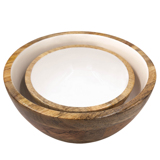 Jeanne Fitz Wood + White Collection Mango Wood Small and Medium Serving Bowls