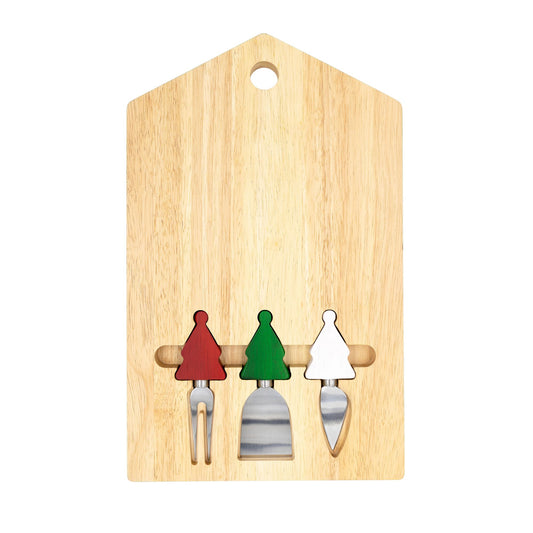 Tootles! by Jeanne Fitz Whimsical Christmas 4 pc House Shaped Board w/ Knives